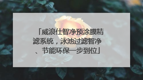 威浪仕智净预涂膜精滤系统，泳池过滤智净、节能环保一步到位